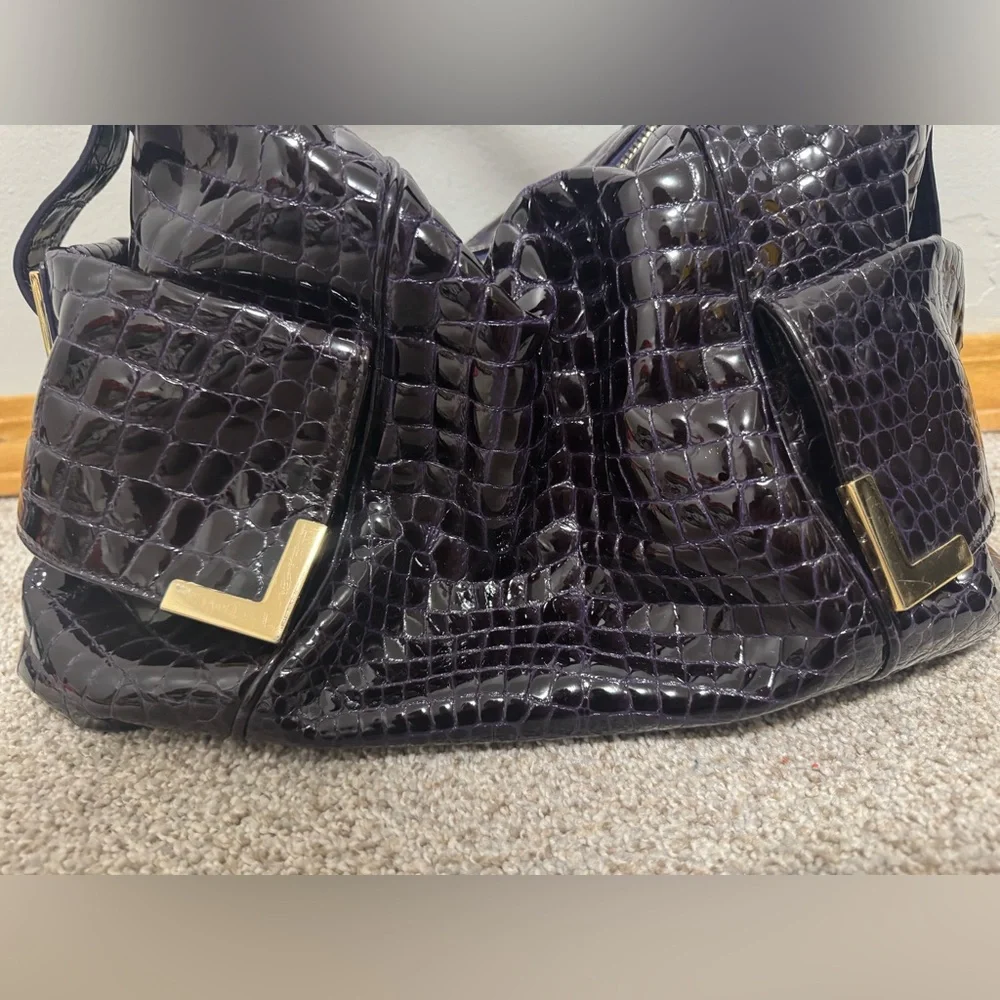Michael Kors deep purple/black crocodile patent leather purse